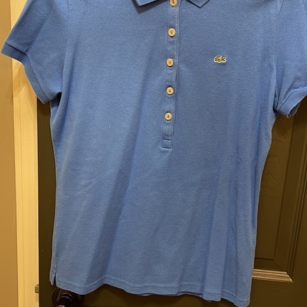 LACOSTE 5-Button Polo Shirt Blue Shortsleeve Women's Size 44 - Picture 4 of 5